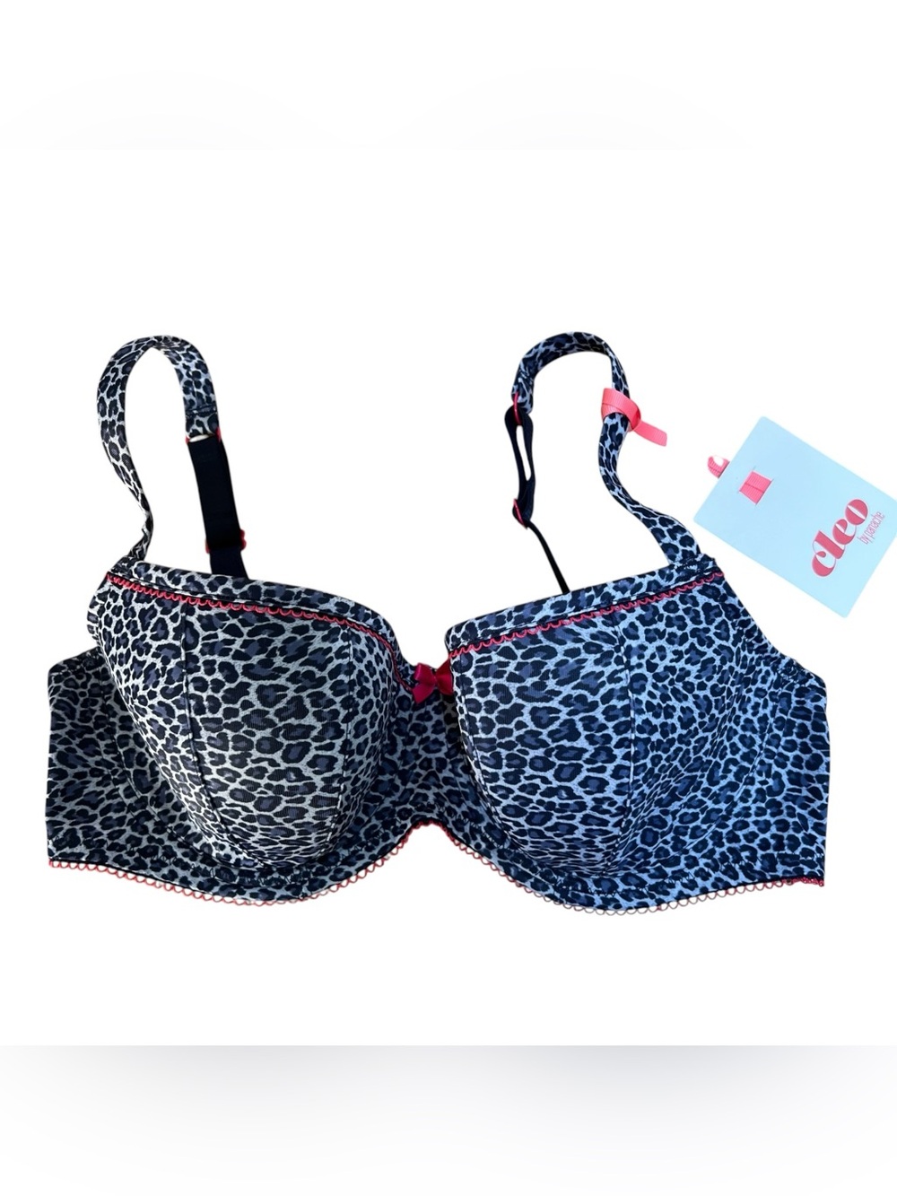 Panache Black and White Leopard Print Underwire Bra with Pink Trim